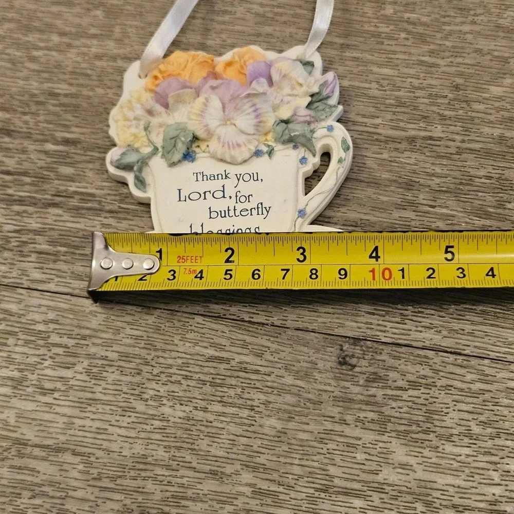 Vintage Enesco Sign Times tea cup ornament with flowers artwall hanging decor